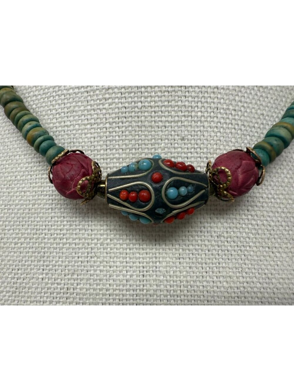 Artisan Crafted ~ Beaded Necklace ~ Turquoise ~  Choker ~ Boho Style